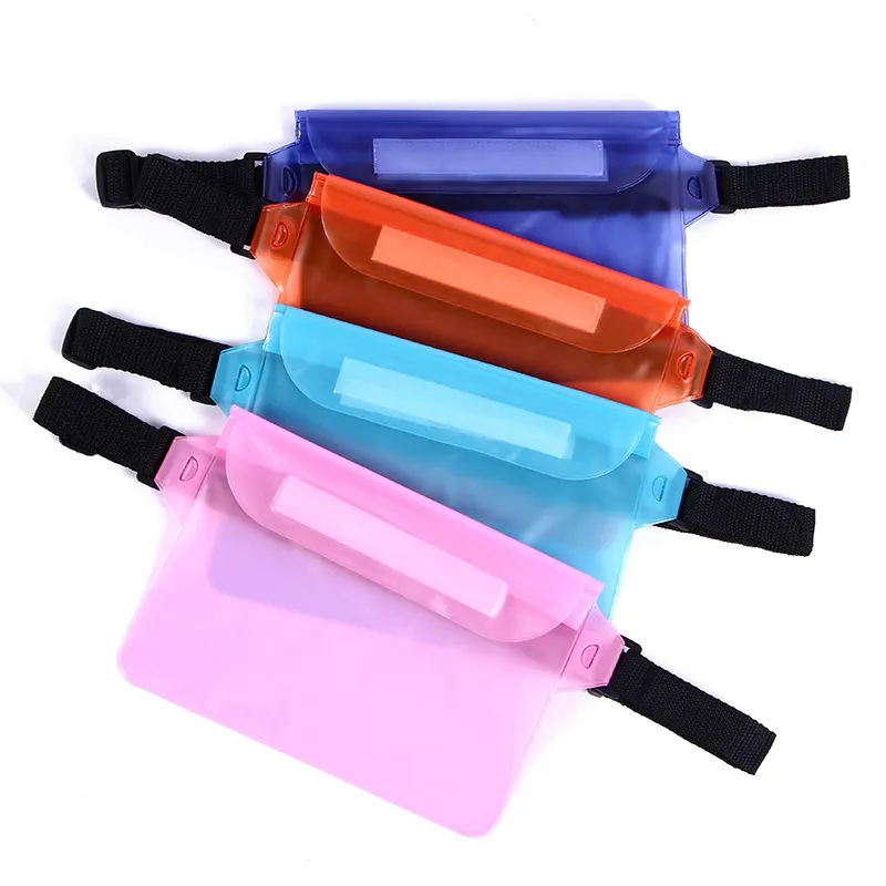 Free sample cheap promotion transparent PVC waterproof pouch dry waist bag for swimming touch-screen mobile phone belt