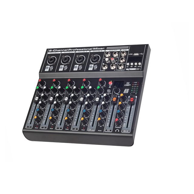 Audio Mixer Sound Board Console Desk System Interface 6 Channel MP3 Computer Input 48V Phantom Power Stereo DJ Studio
