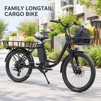 Vélo cargo familial à longue portée avec cadre bas, batterie amovible 36V et freins hydrauliques pour parents