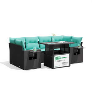 Poly Rattan Acacia Patio Sofa Set With <b>Cushions</b> Garden Furniture Outdoor Seating 6 <b>Person</b> Contemporary Design - Product Image 1