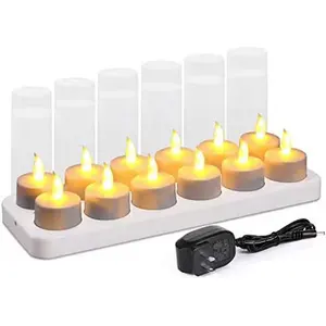 Conjunto de velas de led bsci 12 ce resistência a chama, sem chama, luz de chá recarregável