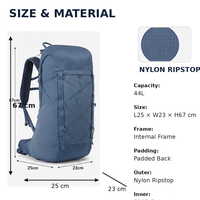 Sac à dos de randonnée polyvalent OEM ODM en nylon Ripstop 44L, couleur personnalisée, résistant aux déchirures