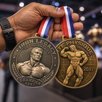 Médailles de championnat personnalisées en alliage de zinc 3D or et argent pour la musculation, avec ruban imprimé, modèle Pro Elite Iron Legacy