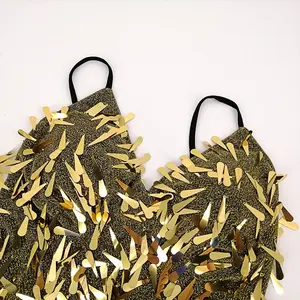 Сценическое платье с V-образным вырезом, женское платье для латинских танцев, 1920s, платье с бахромой, с открытой спиной, летнее Сетчатое платье с блестками - Product Image 4