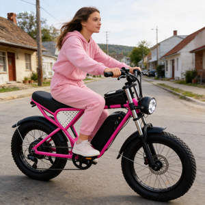 Bicicleta Eléctrica de Montaña Rosa de 20 Pulgadas, Motor sin Escobillas, Batería de Litio de 48V 20Ah, con Freno de Disco Hidráulico, 7 Velocidades - Product Image 1