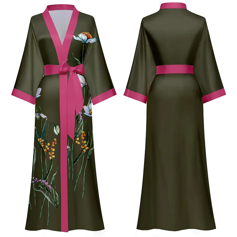 New Fashion Casual Wholesale Silk Satin Long Knit Lightweight Soft Kimono Sexy Bathrobe Women Luxury Robe