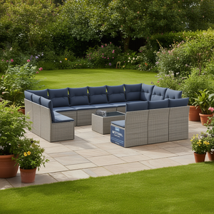 Conjunto de Sofás de Patio de Ratán Sintético Gris con Cojines, Más de 10 Plazas, Muebles de Jardín para Exteriores, Diseño Contemporáneo - Product Image 2