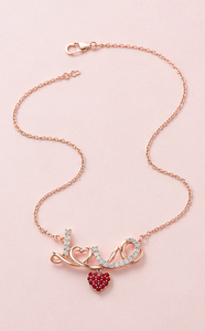 925 Sterling Silver Rose Gold Plated LOVE <b>Necklace</b> with <b>Ruby</b> Red Heart CZ Pendant Romantic Women's Fine Jewelry - Product Image 3