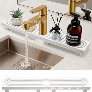 Bandeja rectangular de madera para lavabo de baño, con drenaje automático, para difusor de jabón, para almacenamiento en encimera de cocina - Product Image 2