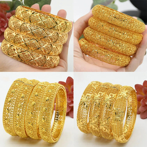 Brazalete de Moda Geométrico Chapado en Oro de 24K para Mujer, Estilo Dubái, Joyería de Boda para Novia India o Árabe - Product Image 2