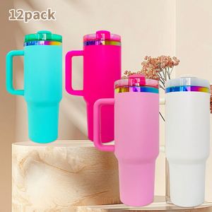 Lot de 12 gobelets isothermes en acier inoxydable H2.0 de 40 oz, gravés au laser avec logo personnalisé, revêtement poudré arc-en-ciel - Product Image 1