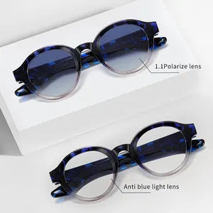 럭셔리 빈티지 라운드 선글라스 클래식 아세테이트 & TR90 선글라스 편광 틴트 렌즈 보호 선글라스 남녀공용