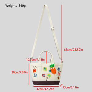 热卖日式可爱卡通猫补丁女肩斜跨手提包帆布手提包女童休闲用 - Product Image 3