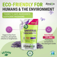 AlmaWin Custom 1 Détergent à lessive liquide bio universel végétalien hautement concentré 80%+ Écologique 1,5L Sac de recharge Eco-Pack