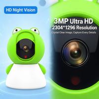 Caméra IP WiFi 3MP Frog, caméra de sécurité sans fil intérieure avec vision nocturne, détection humaine, suivi automatique, surveillance de bébé, d'animaux domestiques et de la maison