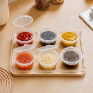BPA Free 2oz Clear PP Hinged Portion Cups Disposable Ketchup Soy Sauce <b>Container</b> with Custom Logo for Fast Food <b>Takeaway</b> - Product Image 1