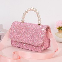 Sac fourre-tout bandoulière mignon pour filles, couleur unie, à paillettes, avec poignée en perles, en polyester, pour l'exportation
