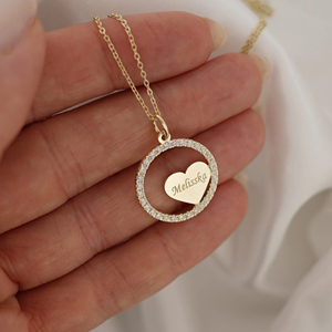 Collar Jietao con Círculo y Corazón con Incrustaciones de Circonitas, para Grabado, Joyería Impermeable, Acero Inoxidable Reciclable con Baño de Oro de 18K - Product Image 4
