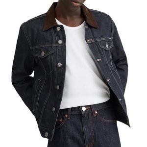 New Arrivals Fashion Casual Unisex Style Robust Denim <b>Jacket</b> With <b>Corduroy</b> Collar and Button Sleeve Cuffs - Product Image 1
