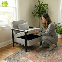 Fauteuil d'appoint en tissu velours côtelé rayé, pieds en bois, fauteuil avec rangement dissimulé, coussin amovible pour salon, appartement