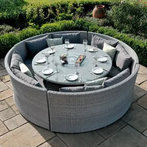 Tuinmeubelen Sets Tuin Lounge Rotan O-Vorm Sofa Set Patio Rieten Conversatie Sets Nieuwe Design Luxe Ronde Bank