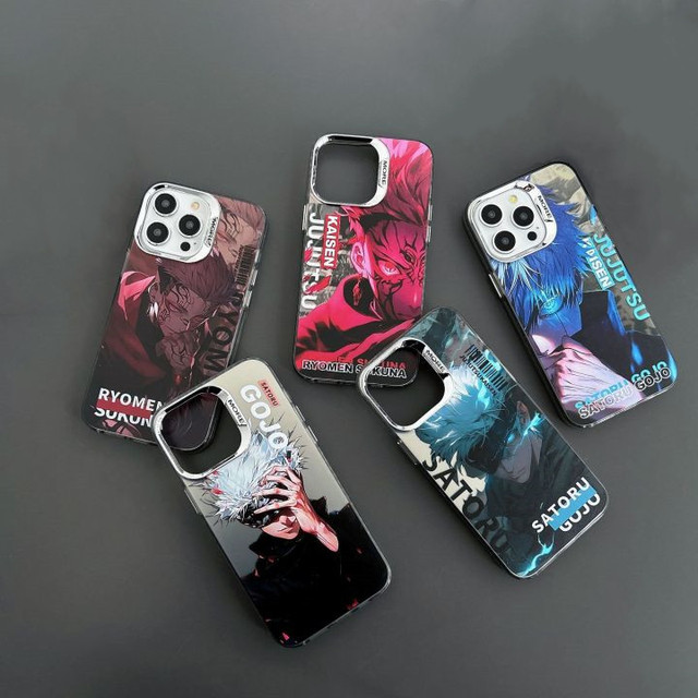 Cartoon Colored Silver Print Anime Mobile Phone Case Hard Back Cover for iPhone 16 15 14 Plus 13 12 11 Pro Max