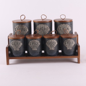 Bán buôn <span class=keywords><strong>7</strong></span> cái gốm gia vị bát gia vị gia vị <span class=keywords><strong>Jar</strong></span> với thìa gỗ có nắp đậy cho nhà bếp - Product Image 1