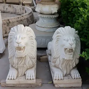Decoración de jardín al aire libre, tallado a mano, estatua de mármol de león sentado
