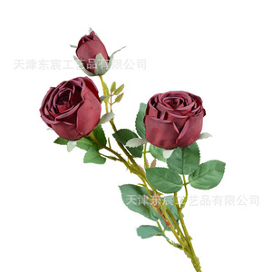 Fleurs artificielles Dongchen Crafts, rose royale à 3 têtes, tige unique, décoration d'intérieur, ornement de table de mariage, style européen - Product Image 5
