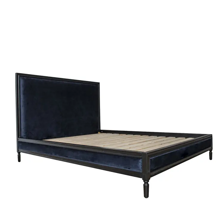 Latest Queen Blue frame Velvet French Wood Queen Size Morden Of Double Bed Furniture Designs King