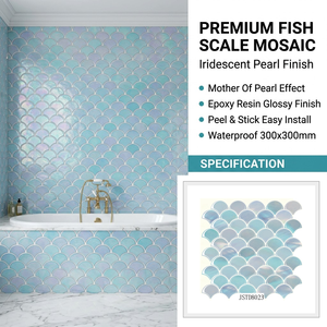 Miếng dán tường hiện đại mạ ngọc trai vảy cá óng ánh bằng nhựa epoxy, kích thước 305x305mm, chống thấm nước, dùng cho nhà bếp, phòng tắm, khách sạn