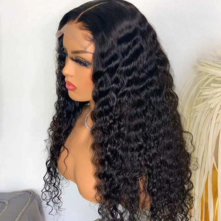 Factory Supplier Hot Selling Deep Wave Raw Brazilian Virgin Human Hair 4x4 Lace Closure Wig Cheap Wholesale Natural Human Hair