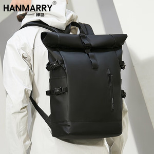 Hanmerry Sac à dos pour homme 48 cm extensible et imperméable pour ordinateur portable, pour les voyages, les affaires, l'université, couleur unie noir - Product Image 1