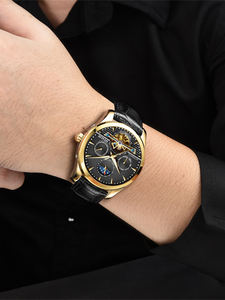 Montre automatique mécanique en cuir pour homme, étanche 30 m, avec mouvement tourbillon et phase de lune, montre à chaîne pour homme - Product Image 5