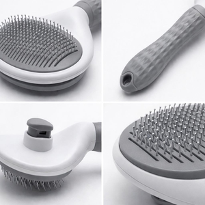 Self-Cleaning Pet Brush for Dogs & Cats - 135° Curved Pins, Resin Tips, Comfort Grip, One-Click Hair Removal, Stainless Steel - Product Image 3