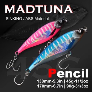 Señuelo de Pesca Tipo Lápiz de 130 mm, 45 g, 170 mm, 90 g, Hundimiento Lento, Madtuna ABS, Efecto UV, Ojos 3D, Anzuelo Triple, para Pesca de Atún, Señuelo para Peces Grandes, Lanzamiento Largo - Product Image 2