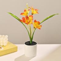 Plante artificielle en pot Cymbidium, fausse orchidée bonsaï avec pot blanc pour la décoration de la maison, du bureau ou de la table