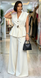 Completo Estivo Europeo-Americano di Lusso Leggero con Gilet e Pantaloni a Gamba Larga - Elegante Completo Casual Chic a 2 Pezzi - Product Image 2