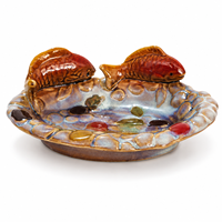 Bol décoratif en céramique sculpté en forme de poisson Koi, avec glaçure réactive, servant de bain d'oiseaux, de mangeoire, de plateau à bibelots et de plat à fruits pour la maison et le jardin