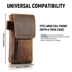 Vintage Top Grain Leather <b>Men</b> Waist Bag Multifunctional Magnetic Phone <b>Pouch</b> Belt Clip Purse Genuine Leather Wholesale - Product Image 6