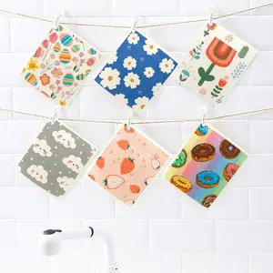 Hot Sell Eco Compostable Cleaning Cloth Biodegradable Printed Swedish Dish Cloth Cellulose Sponge Esponja Kitchen Cleaning Towel