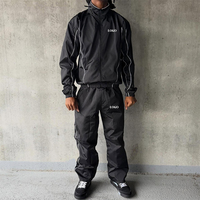 Ensemble de survêtement 2 pièces personnalisé en polyester et nylon, coupe-vent, rayé, velours épais, respirant, pour le jogging