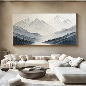 Peinture à l'huile minimaliste texturée de paysage montagneux gris et blanc, décoration murale 3D pour la maison, le bureau, la décoration intérieure sur toile - Product Image 5