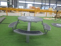Table de pique-nique ronde moderne en WPC pour l'extérieur, ensemble de bancs de jardin et de parc, durable, résistant aux intempéries, composite bois-plastique pour terrasse