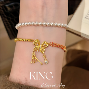 Bracelet Papillon en Argent S925 Plaqué Or avec Cinq Pièces de Monnaie Impériales et Corde Rouge, Style Chinois Rétro, Cadeau pour Femme, Bijoux King Silver - Product Image 5
