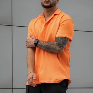 Verano europeo y americano Casual manga corta Color sólido moda naranja hombres camisa 2023 - Product Image 3
