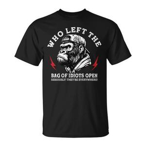 Camiseta promocional negra para hombre Who Left The Bag Of Idiots Open - Product Image 1