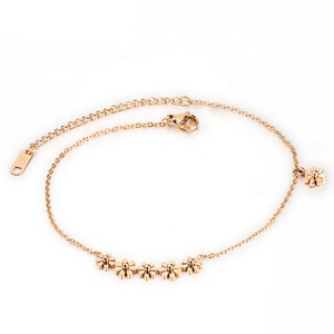 गुलाब सोना मढ़वाया लिंक चेन पायल पैर गहने स्टेनलेस स्टील फूल आकर्षण पैर श्रृंखला पायल - Product Image 1