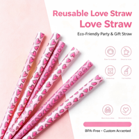 Pailles réutilisables imprimées cœur Saint-Valentin, sans BPA, LFGB, SGS, écologiques, lavables, pailles à boire personnalisées, cadeau de fête