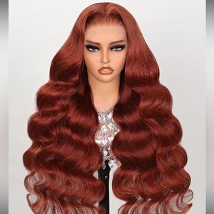 360วิกผมลูกไม้เต็มรูปแบบ HD สีน้ำตาลแดงสำหรับผู้หญิงวิกผมลอนทรงหลวมสีบลอนด์หยักศกยาวสไตล์บราซิลเลี่ยนสีแดงหยิก - Product Image 2